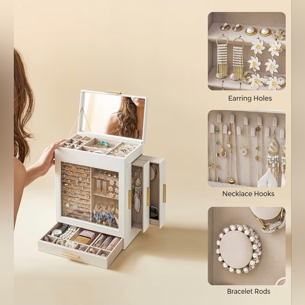 Elegant White Jewelry Organizer with Mirror